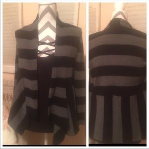 Cute Black and Grey Open Front Cardigan